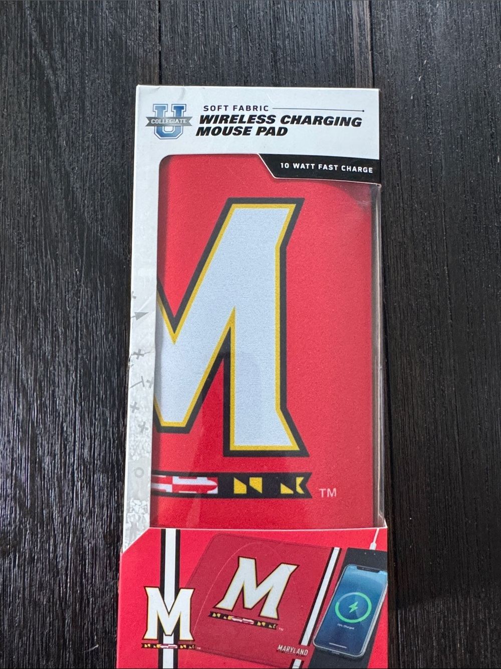 University of Maryland Wireless Charging Mouse Pad - Red with Gold/White M Logo